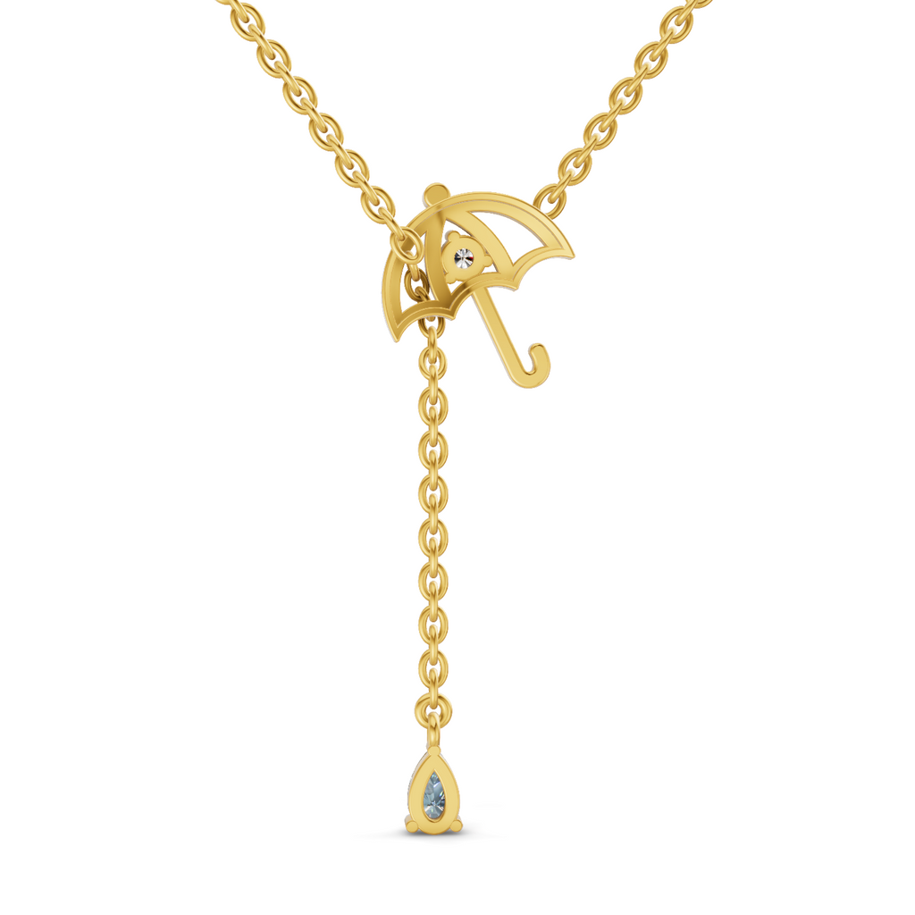 Lab Grown Diamond Necklace 0.07 Carat Round Shape 925 Sterling Silver Yellow Gold Plated Raindrop Umbrella Necklace