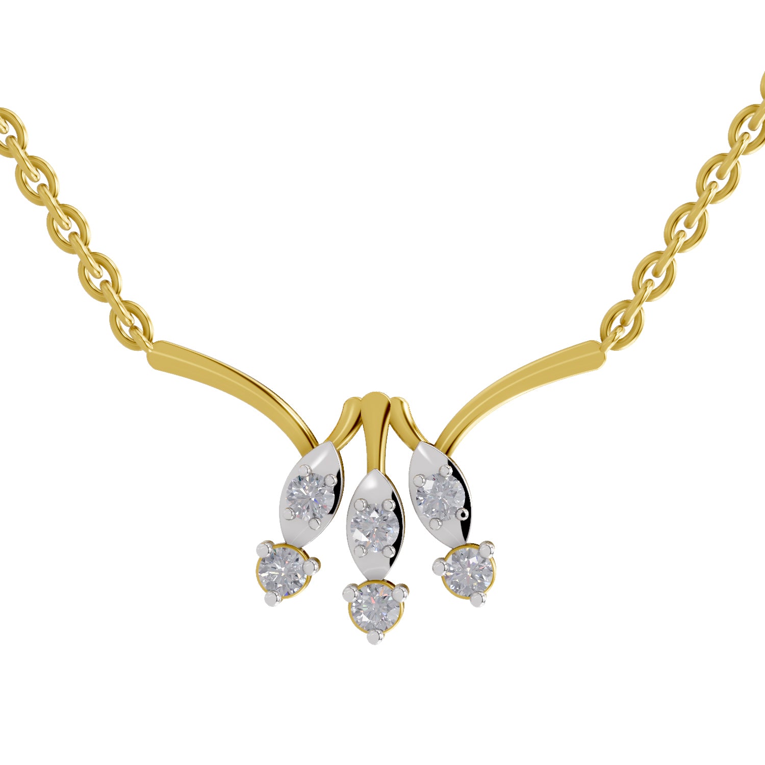 Lab Grown Diamond Necklace 0.26 Carat IGI Certified Round Shape 925 Sterling Silver Gold Plated Floral Pendant Necklace
