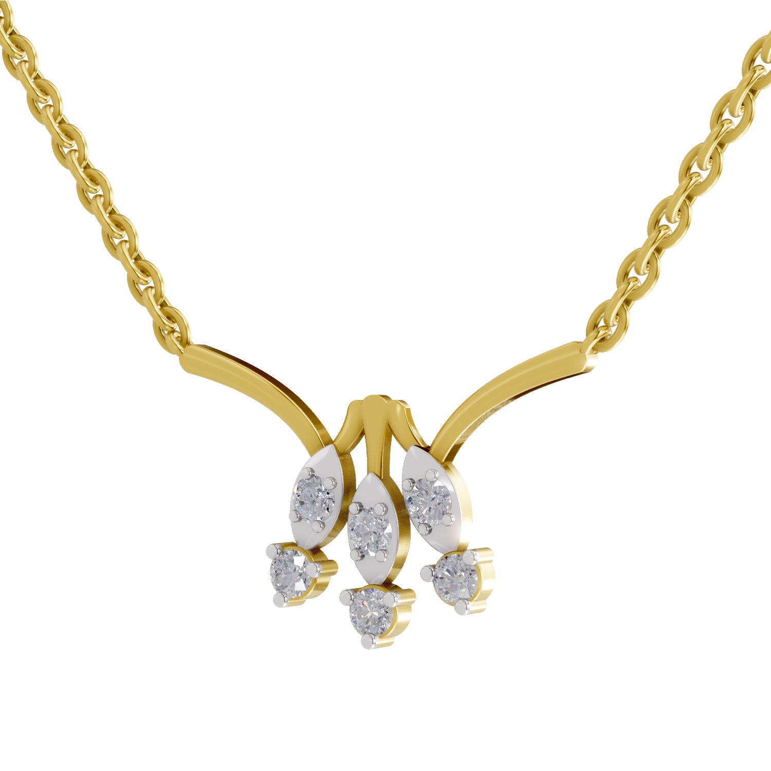Lab Grown Diamond Necklace 0.26 Carat IGI Certified Round Shape 925 Sterling Silver Gold Plated Floral Pendant Necklace