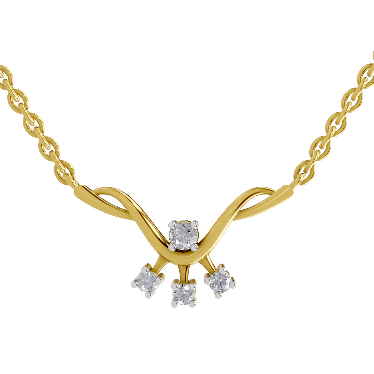 Lab Grown Diamond Necklace 0.13 Carat IGI Certified Round Shape 925 Sterling Silver Gold Plated 4 Stone Pendant Necklace