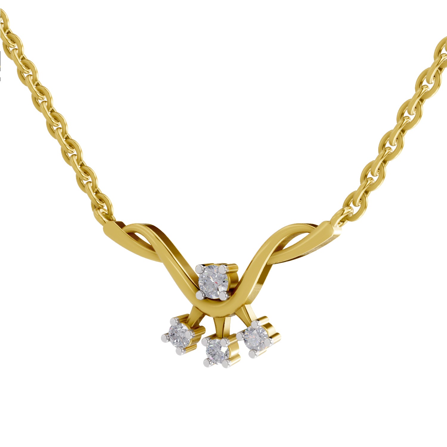 Lab Grown Diamond Necklace 0.13 Carat IGI Certified Round Shape 925 Sterling Silver Gold Plated 4 Stone Pendant Necklace