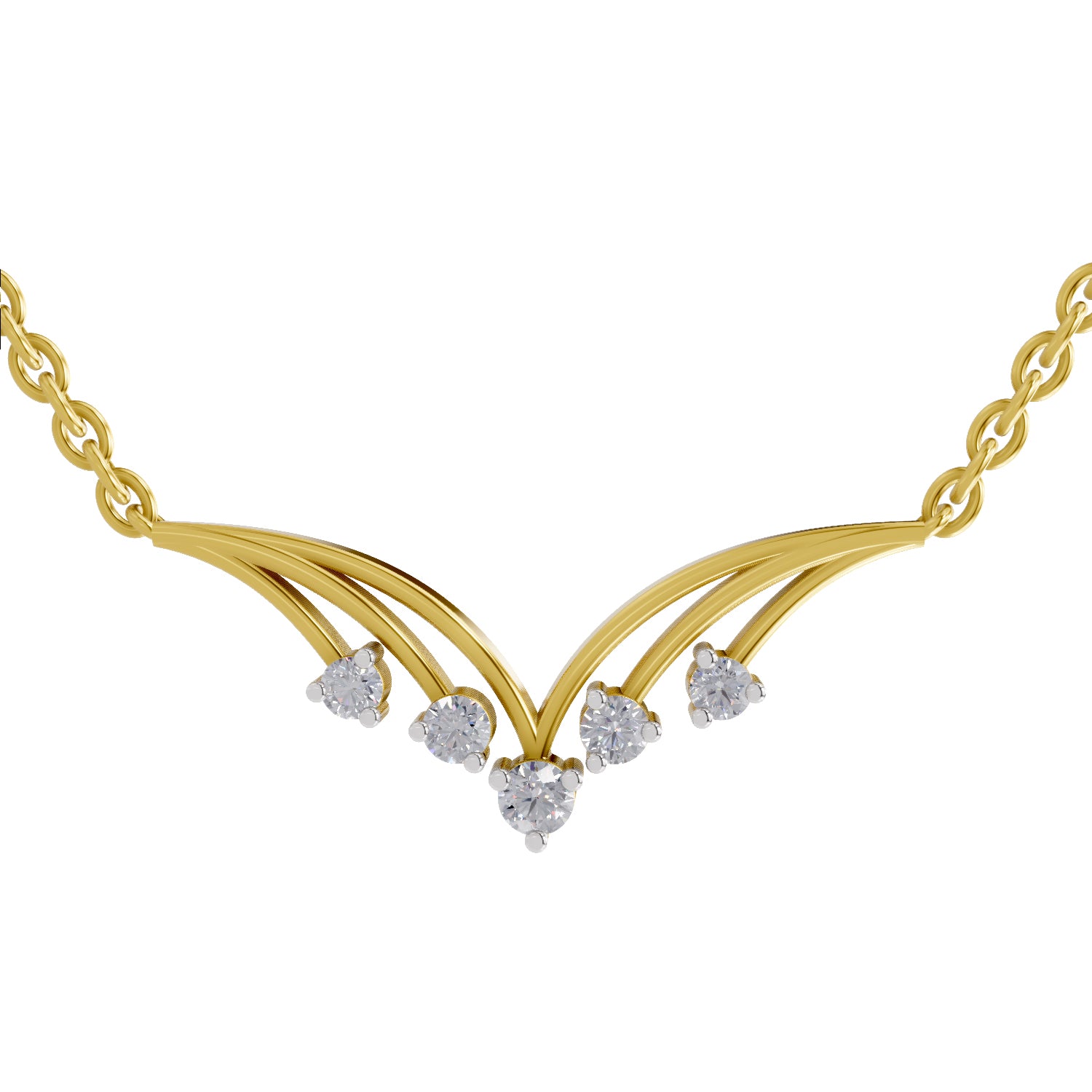 Lab Grown Diamond Necklace 0.16 Carat IGI Certified Round Shape 925 Sterling Silver Gold Plated 5 Stone Pendant Necklace