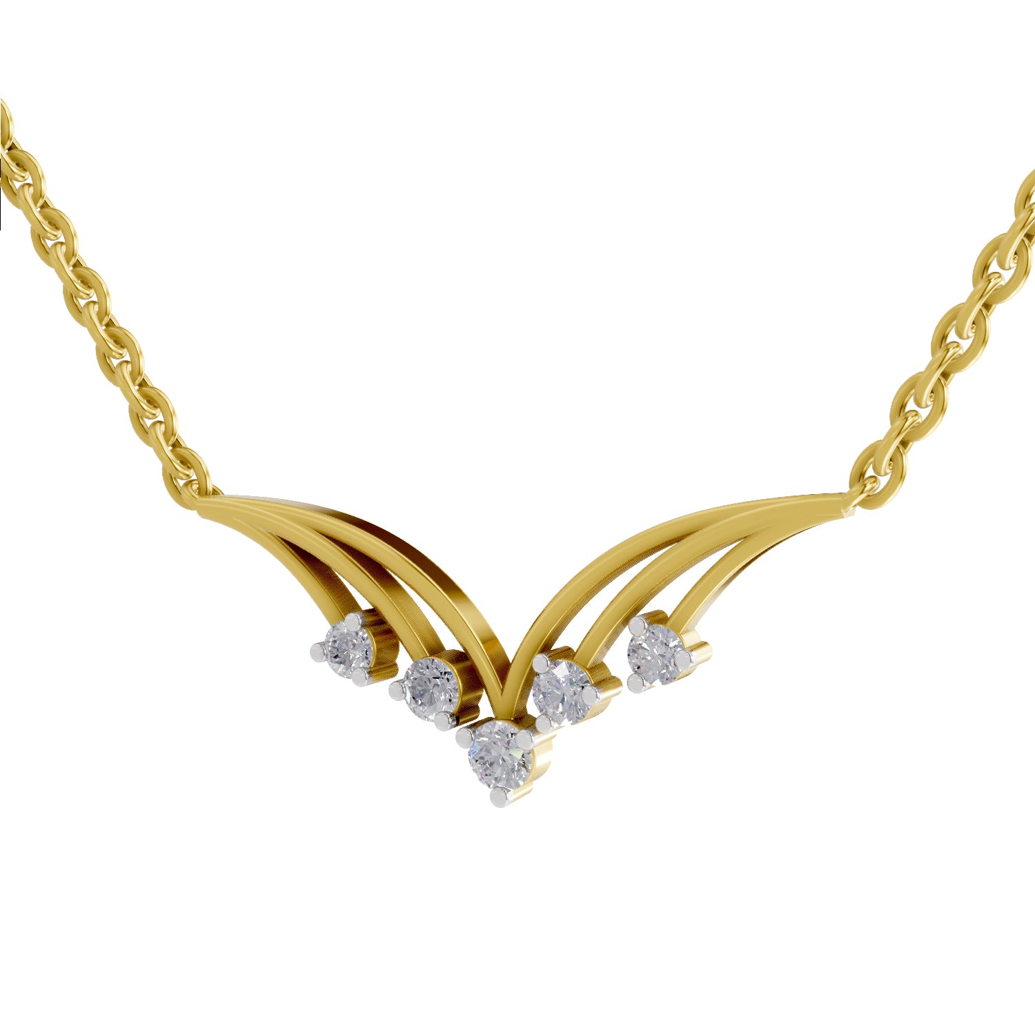Lab Grown Diamond Necklace 0.16 Carat IGI Certified Round Shape 925 Sterling Silver Gold Plated 5 Stone Pendant Necklace