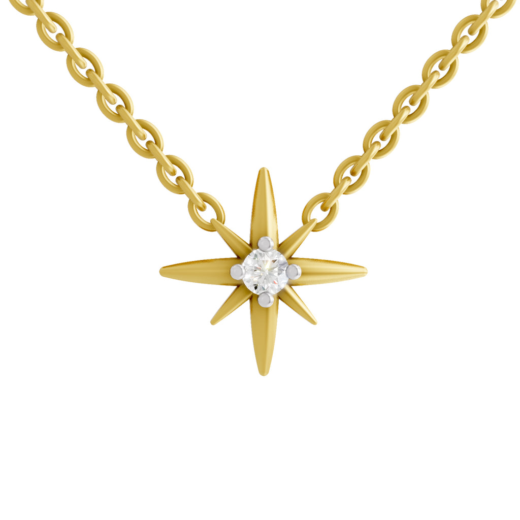 Lab Grown Diamond Necklace 0.07 Carat Round Shape 925 Sterling Silver Yellow Gold Plated Star Necklace