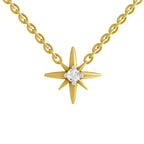 Lab Grown Diamond Necklace 0.07 Carat Round Shape 925 Sterling Silver Yellow Gold Plated Star Necklace