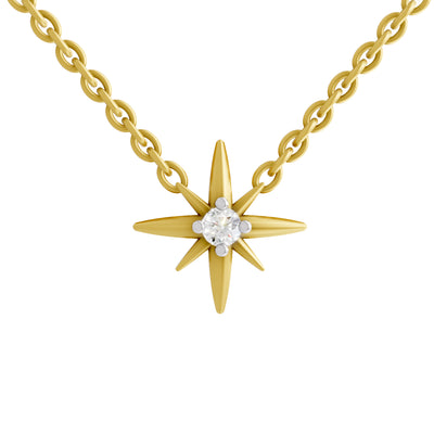 Lab Grown Diamond Necklace 0.07 Carat Round Shape 925 Sterling Silver Yellow Gold Plated Star Necklace