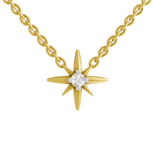 Lab Grown Diamond Necklace 0.07 Carat Round Shape 925 Sterling Silver Yellow Gold Plated Star Necklace
