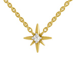 Lab Grown Diamond Necklace 0.07 Carat Round Shape 925 Sterling Silver Yellow Gold Plated Star Necklace
