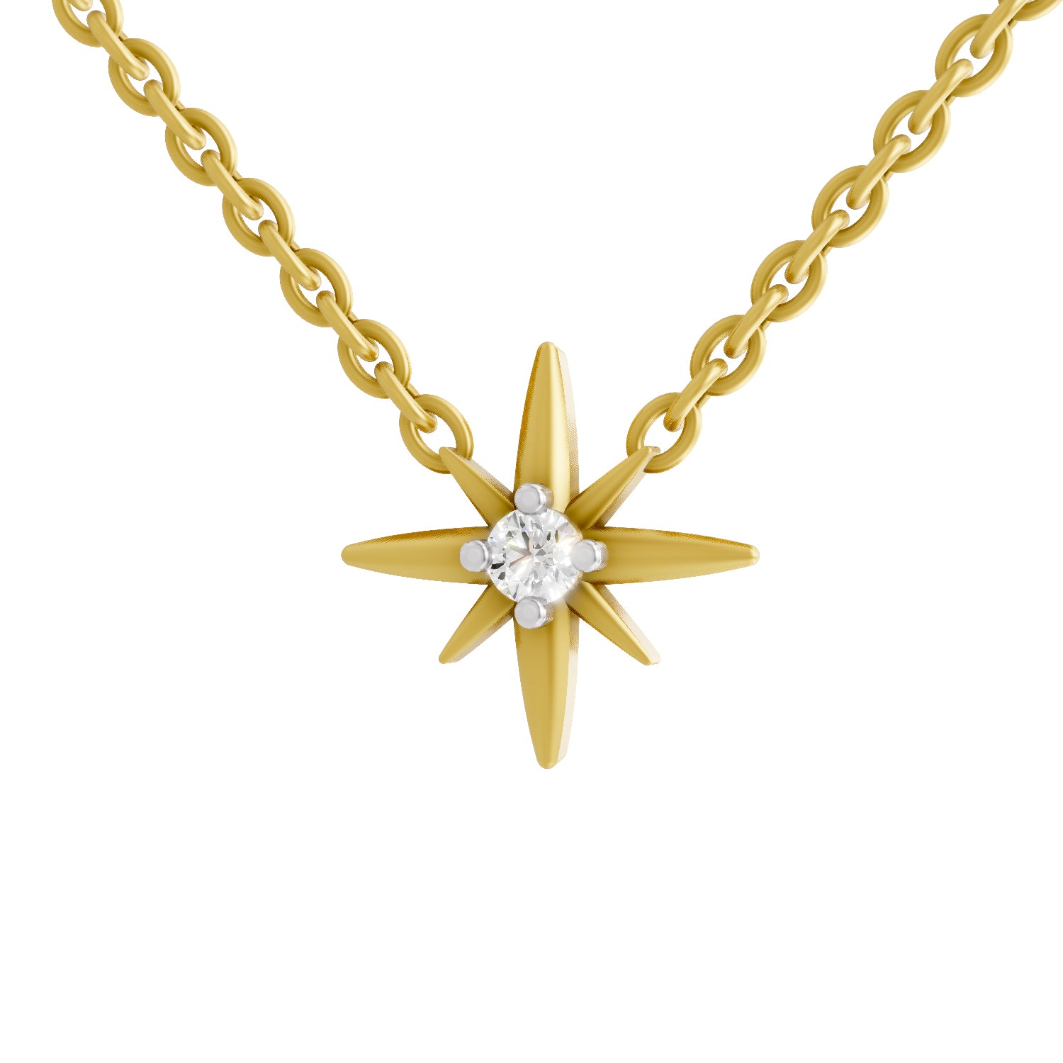 Lab Grown Diamond Necklace 0.07 Carat Round Shape 925 Sterling Silver Yellow Gold Plated Star Necklace