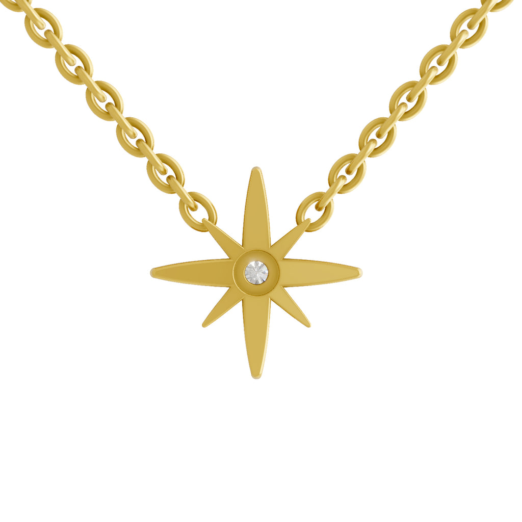 Lab Grown Diamond Necklace 0.07 Carat Round Shape 925 Sterling Silver Yellow Gold Plated Star Necklace
