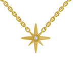 Lab Grown Diamond Necklace 0.07 Carat Round Shape 925 Sterling Silver Yellow Gold Plated Star Necklace