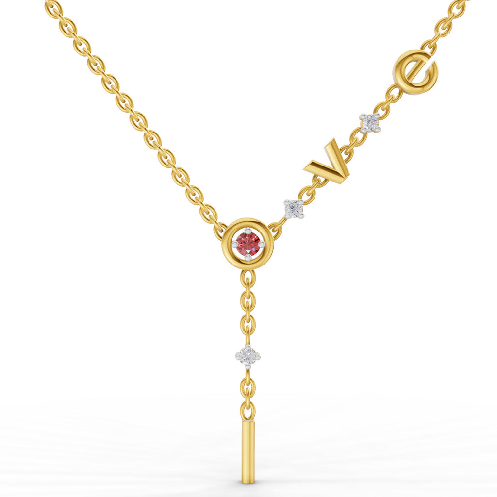 Lab Grown Diamond Necklace 0.08 Carat Round Shape 925 Sterling Silver Yellow Gold Plated Love Necklace