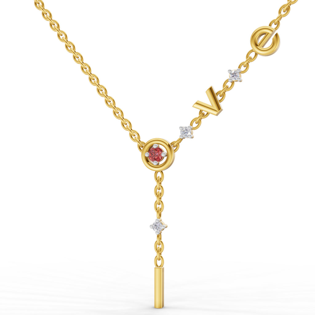 Lab Grown Diamond Necklace 0.08 Carat Round Shape 925 Sterling Silver Yellow Gold Plated Love Necklace