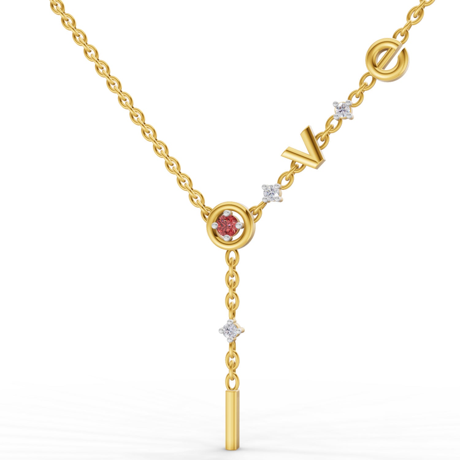Lab Grown Diamond Necklace 0.08 Carat Round Shape 925 Sterling Silver Yellow Gold Plated Love Necklace