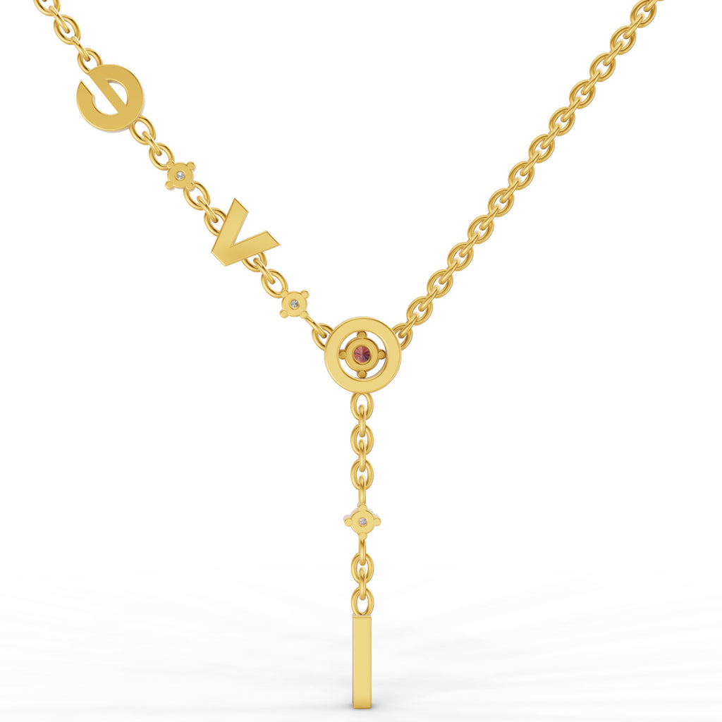 Lab Grown Diamond Necklace 0.08 Carat Round Shape 925 Sterling Silver Yellow Gold Plated Love Necklace