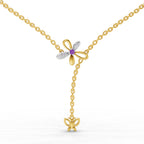 Lab Grown Diamond Necklace 0.08 Carat Round Shape 925 Sterling Silver Yellow Gold Plated Butterfly Necklace