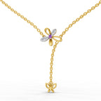 Lab Grown Diamond Necklace 0.08 Carat Round Shape 925 Sterling Silver Yellow Gold Plated Butterfly Necklace