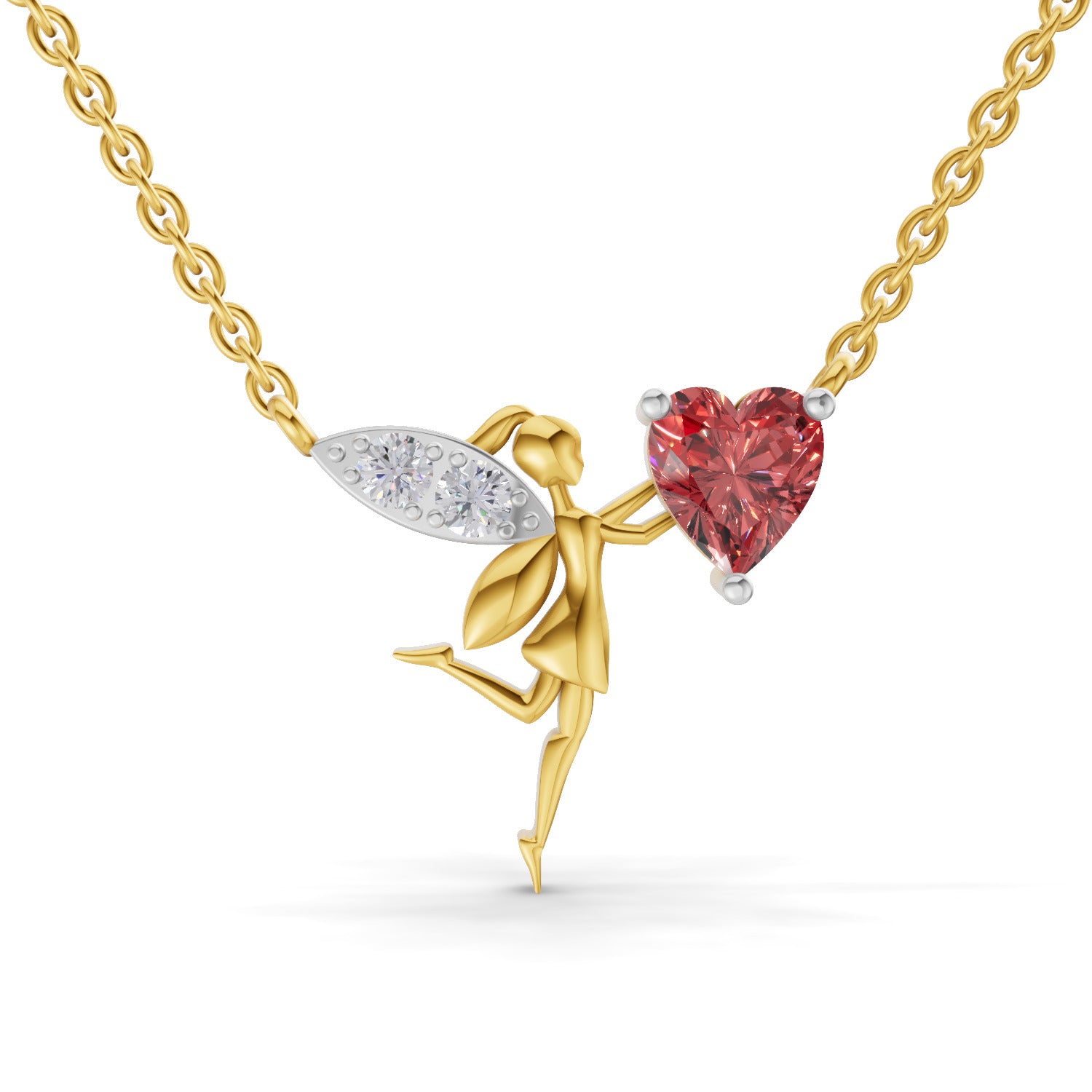 Lab Grown Diamond Necklace 0.04 Carat Round Shape 925 Sterling Silver Yellow Gold Plated Angel Necklace
