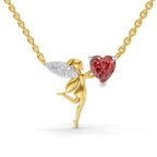 Lab Grown Diamond Necklace 0.04 Carat Round Shape 925 Sterling Silver Yellow Gold Plated Angel Necklace