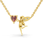 Lab Grown Diamond Necklace 0.04 Carat Round Shape 925 Sterling Silver Yellow Gold Plated Angel Necklace