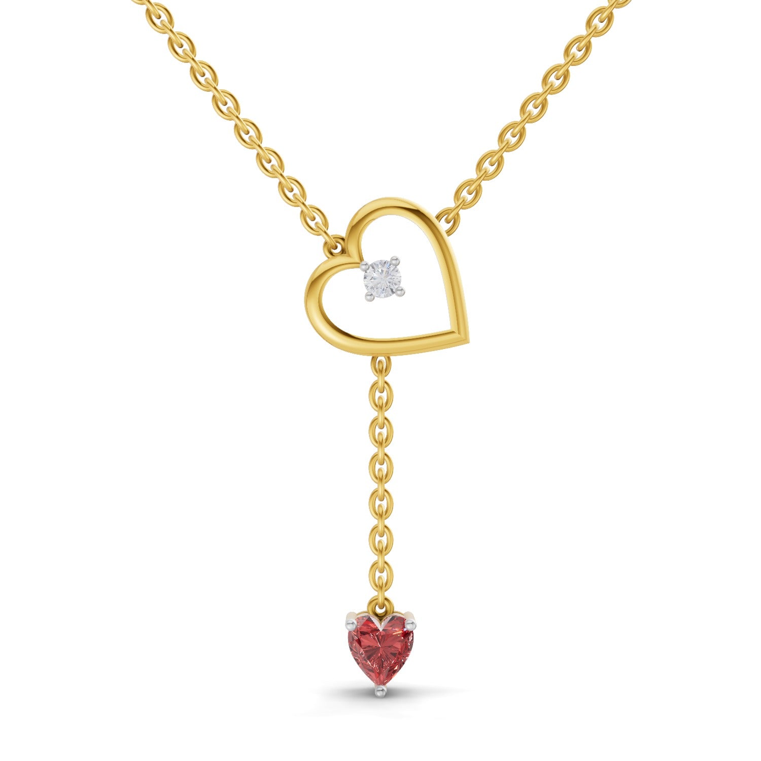 Lab Grown Diamond Necklace 0.07 Carat Round Shape 925 Sterling Silver Yellow Gold Plated Heart Necklace