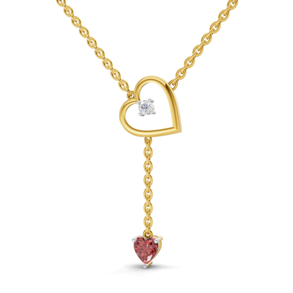 Lab Grown Diamond Necklace 0.07 Carat Round Shape 925 Sterling Silver Yellow Gold Plated Heart Necklace