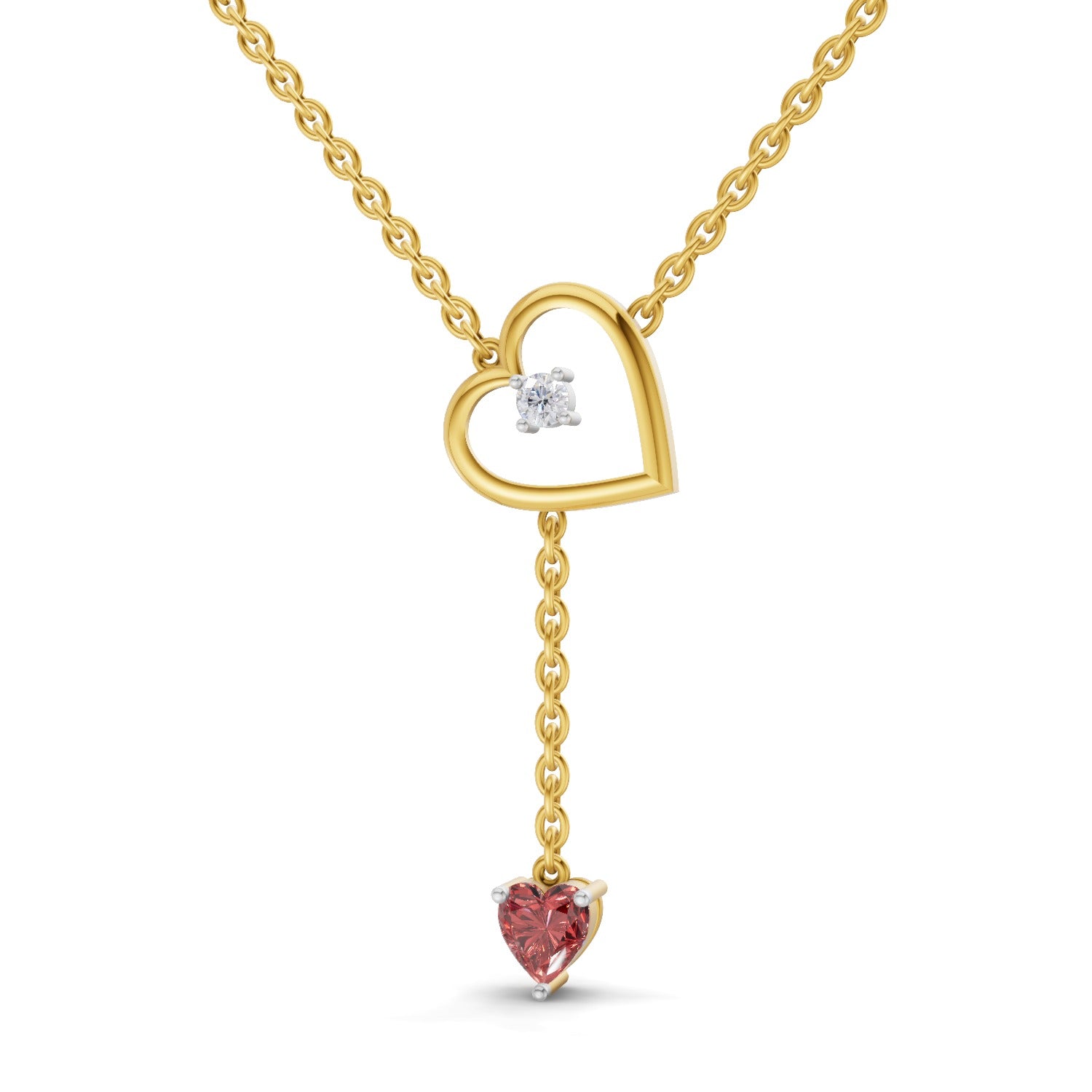 Lab Grown Diamond Necklace 0.07 Carat Round Shape 925 Sterling Silver Yellow Gold Plated Heart Necklace