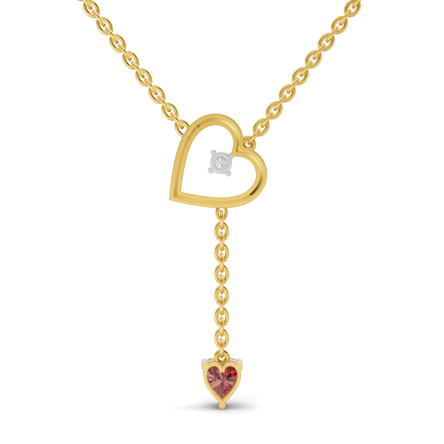 Lab Grown Diamond Necklace 0.07 Carat Round Shape 925 Sterling Silver Yellow Gold Plated Heart Necklace