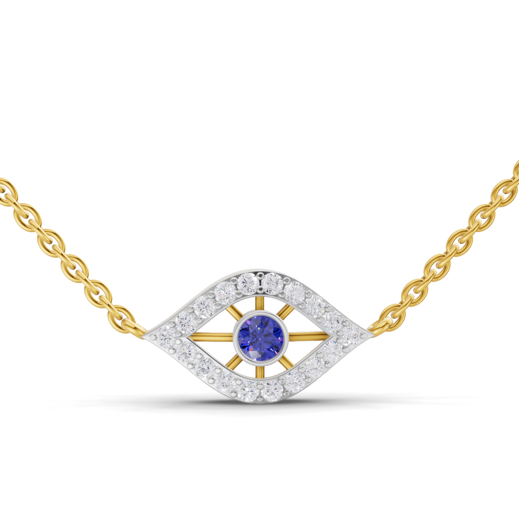 Lab Grown Diamond Necklace 0.32 Carat IGI Certified Round Shape 925 Sterling Silver Yellow Gold Plated Evil Eye pendant
