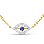 Lab Grown Diamond Necklace 0.32 Carat IGI Certified Round Shape 925 Sterling Silver Yellow Gold Plated Evil Eye pendant