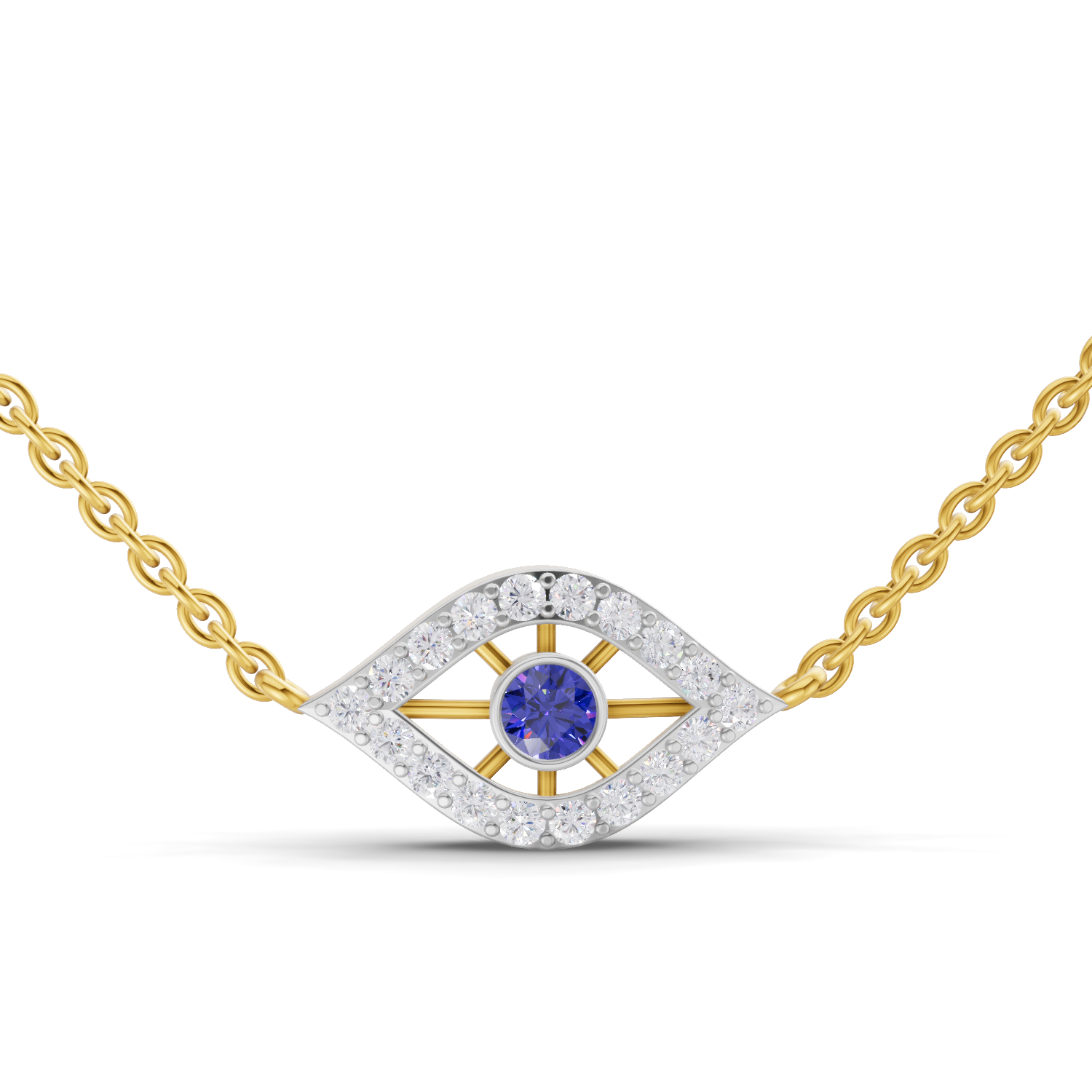 Lab Grown Diamond Necklace 0.32 Carat IGI Certified Round Shape 925 Sterling Silver Yellow Gold Plated Evil Eye pendant