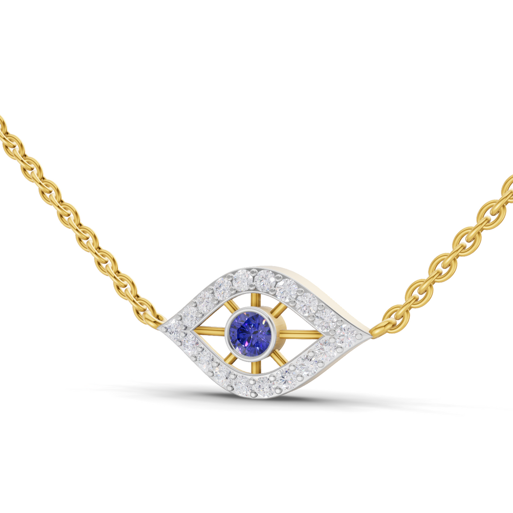 Lab Grown Diamond Necklace 0.32 Carat IGI Certified Round Shape 925 Sterling Silver Yellow Gold Plated Evil Eye pendant