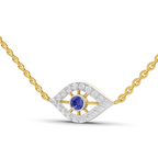 Lab Grown Diamond Necklace 0.32 Carat IGI Certified Round Shape 925 Sterling Silver Yellow Gold Plated Evil Eye pendant