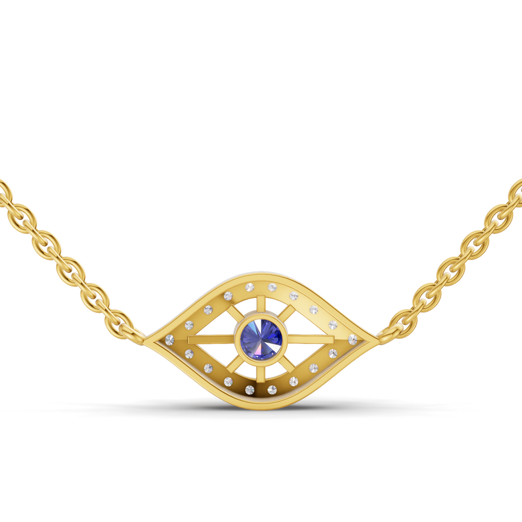 Lab Grown Diamond Necklace 0.32 Carat IGI Certified Round Shape 925 Sterling Silver Yellow Gold Plated Evil Eye pendant