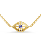 Lab Grown Diamond Necklace 0.32 Carat IGI Certified Round Shape 925 Sterling Silver Yellow Gold Plated Evil Eye pendant