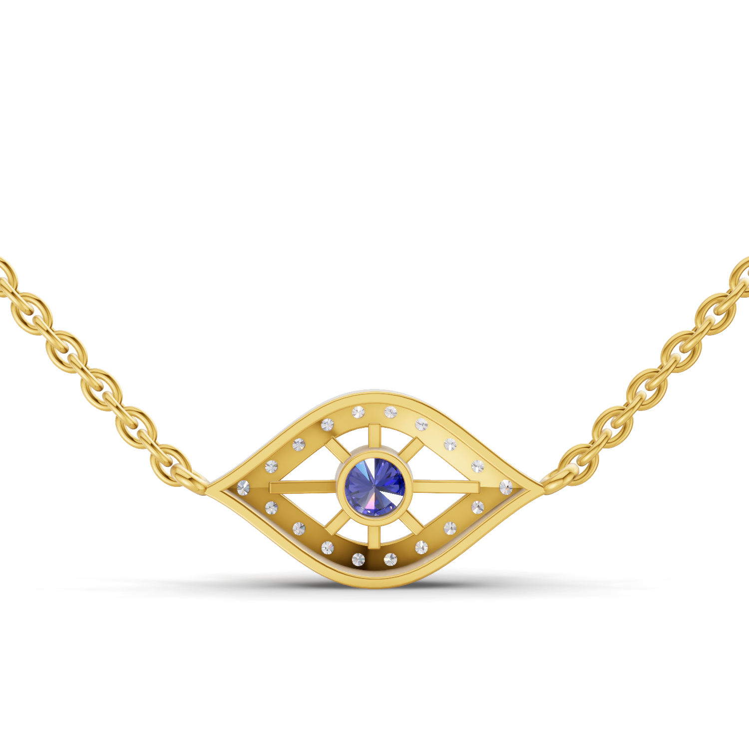 Lab Grown Diamond Necklace 0.32 Carat IGI Certified Round Shape 925 Sterling Silver Yellow Gold Plated Evil Eye pendant
