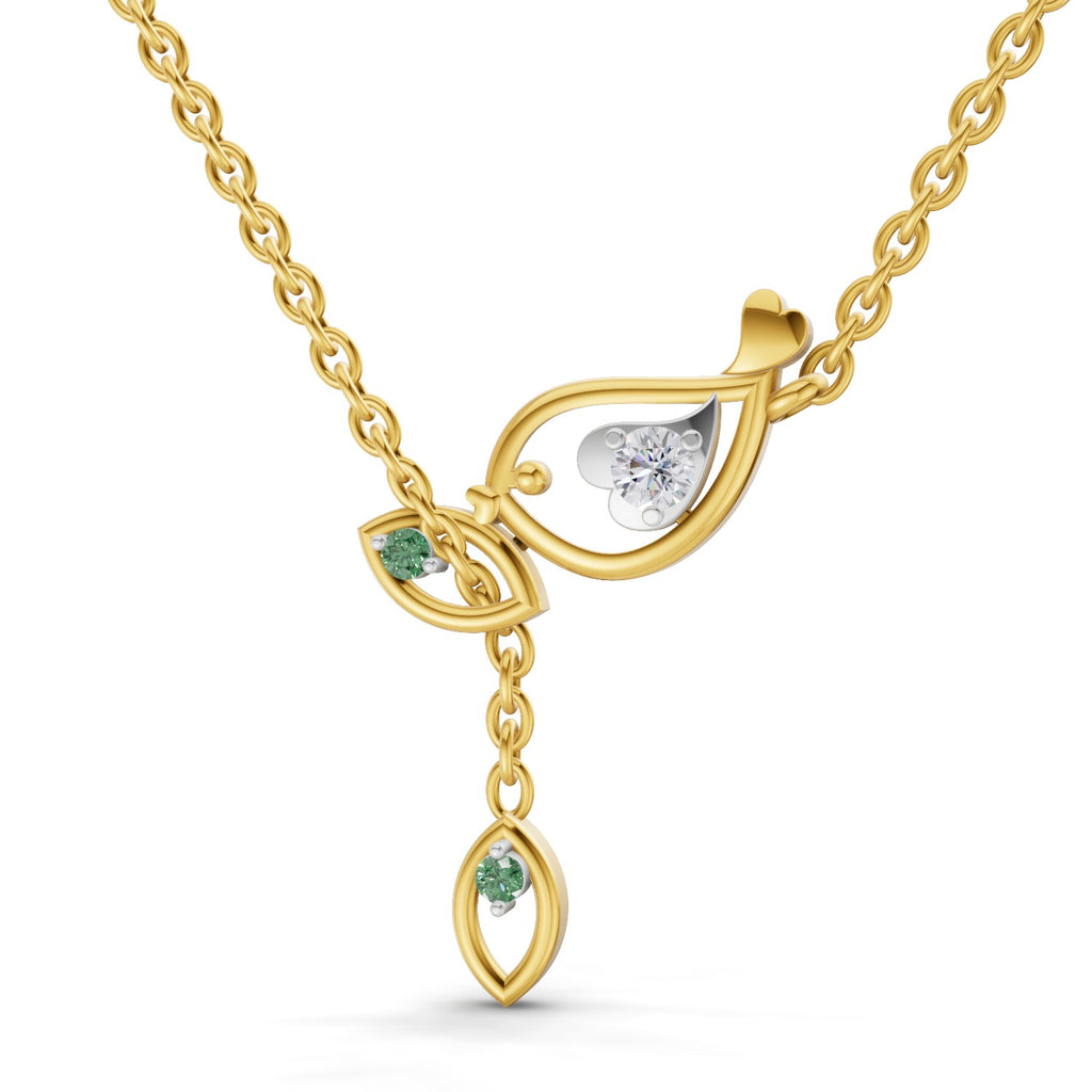 Lab Grown Diamond Necklace 0.07 Carat Round Shape 925 Sterling Silver Yellow Gold Plated Golden Petals Necklace