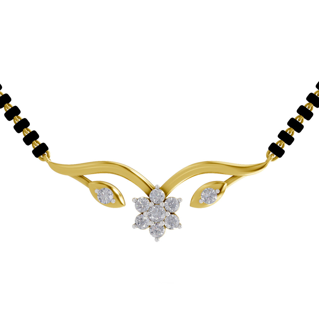 Lab Grown Diamond Necklace 0.21 Carat IGI Certified Round Shape F-G VS Quality| 925 Sterling Silver Yellow Gold Plated Floral Diamond Mangalsutra Pendant