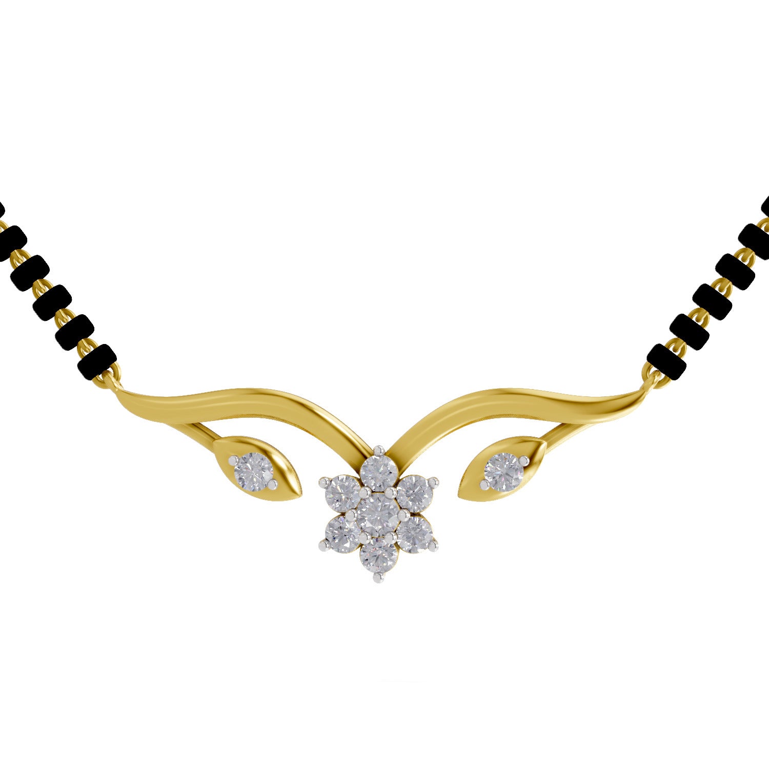 Lab Grown Diamond Necklace 0.21 Carat IGI Certified Round Shape F-G VS Quality| 925 Sterling Silver Yellow Gold Plated Floral Diamond Mangalsutra Pendant