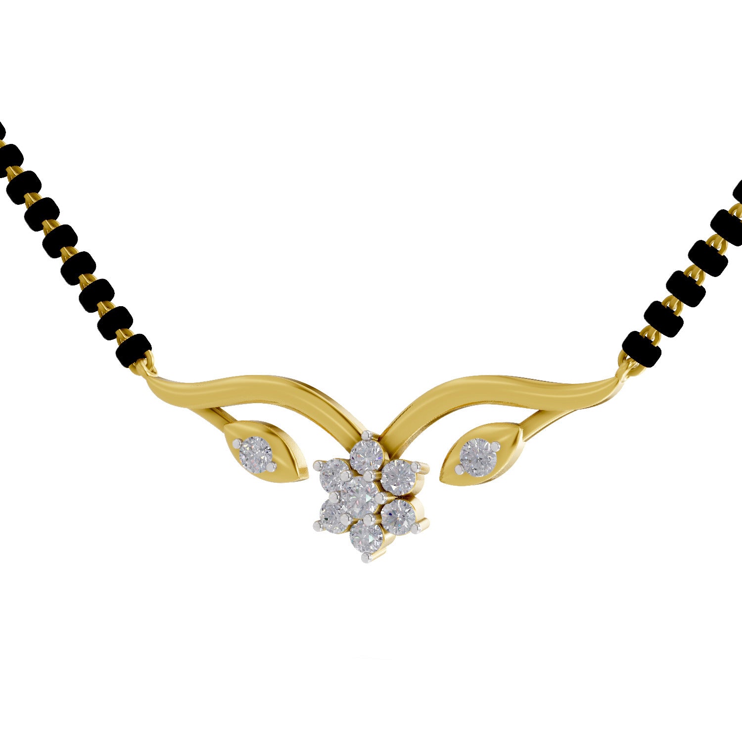 Lab Grown Diamond Necklace 0.21 Carat IGI Certified Round Shape F-G VS Quality| 925 Sterling Silver Yellow Gold Plated Floral Diamond Mangalsutra Pendant