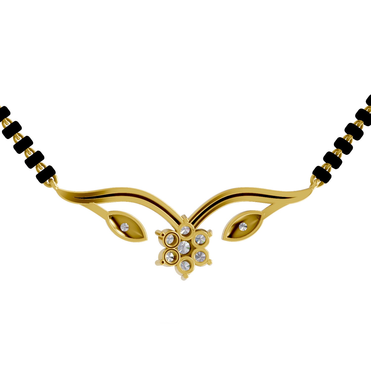 Lab Grown Diamond Necklace 0.21 Carat IGI Certified Round Shape F-G VS Quality| 925 Sterling Silver Yellow Gold Plated Floral Diamond Mangalsutra Pendant