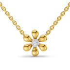 Lab Grown Diamond Necklace 0.07 Carat Round Shape 925 Sterling Silver Gold Plated Floral Pendant Necklace