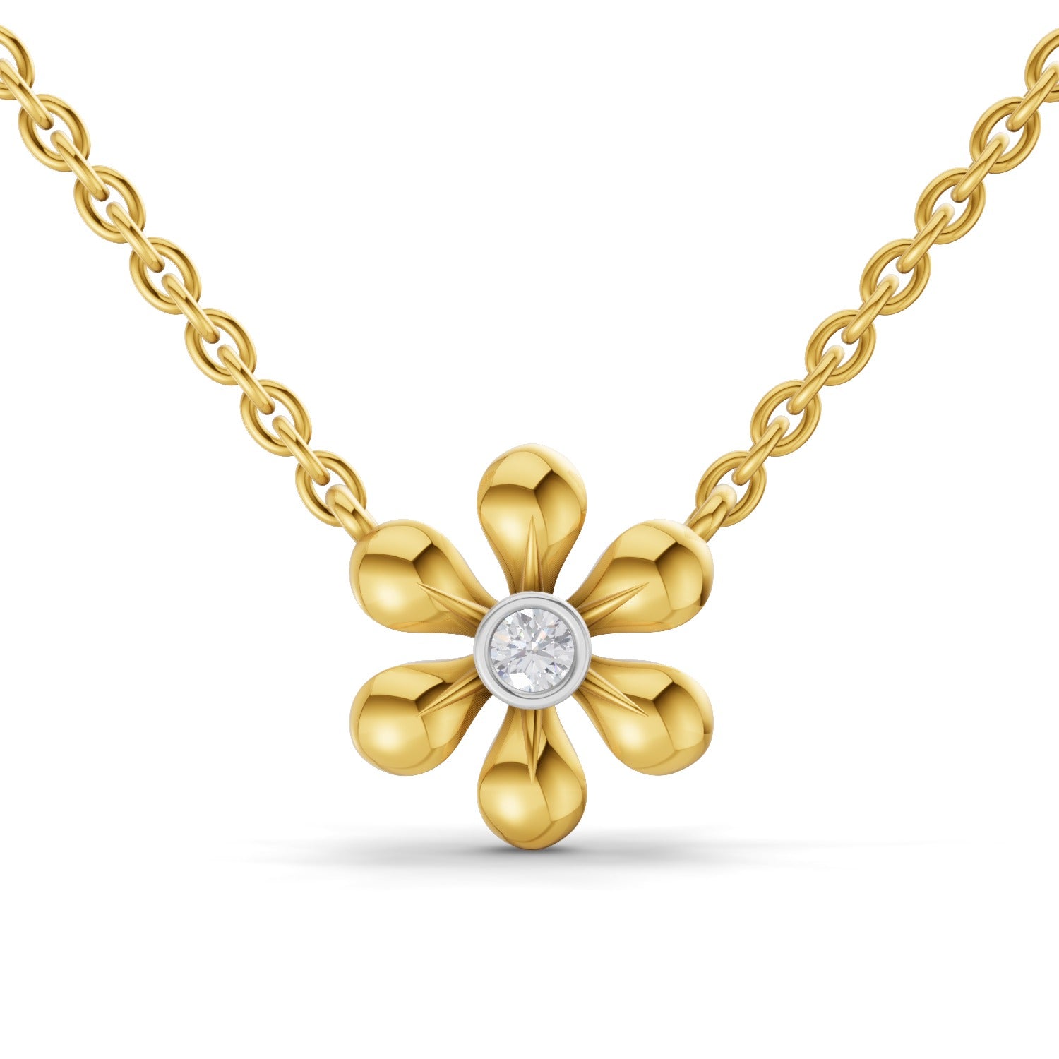 Lab Grown Diamond Necklace 0.07 Carat Round Shape 925 Sterling Silver Gold Plated Floral Pendant Necklace