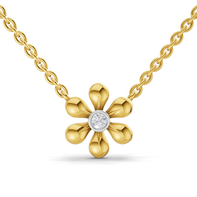 Lab Grown Diamond Necklace 0.07 Carat Round Shape 925 Sterling Silver Gold Plated Floral Pendant Necklace