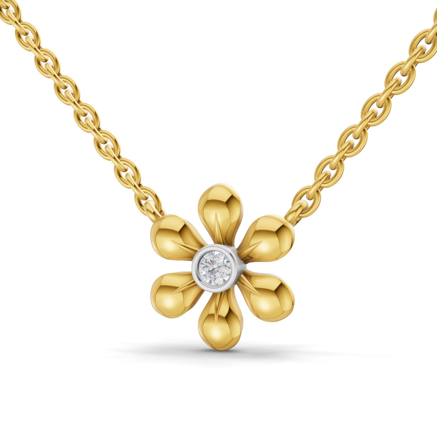Lab Grown Diamond Necklace 0.07 Carat Round Shape 925 Sterling Silver Gold Plated Floral Pendant Necklace