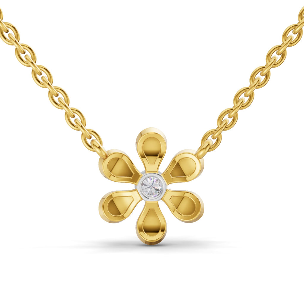 Lab Grown Diamond Necklace 0.07 Carat Round Shape 925 Sterling Silver Gold Plated Floral Pendant Necklace