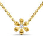 Lab Grown Diamond Necklace 0.07 Carat Round Shape 925 Sterling Silver Gold Plated Floral Pendant Necklace