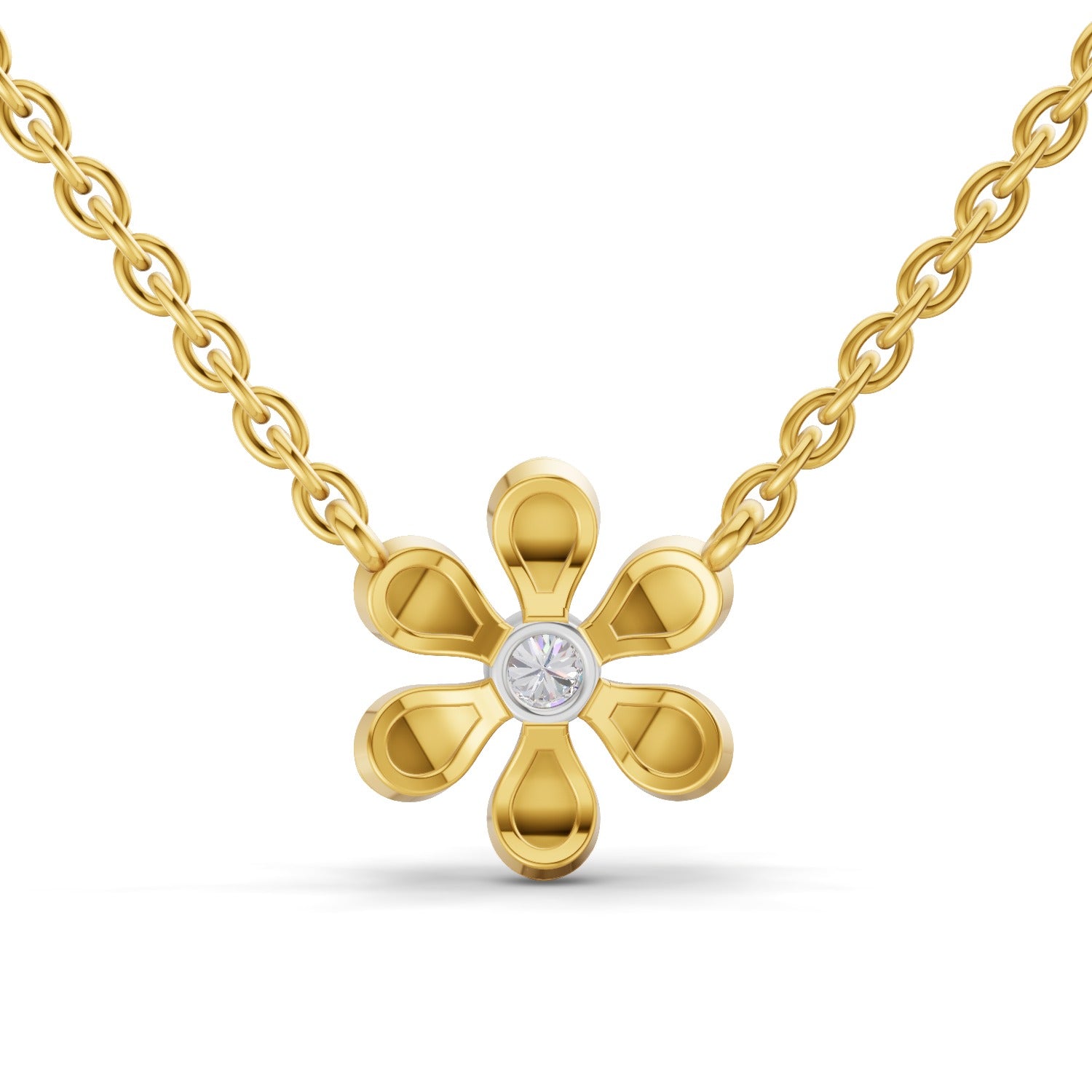 Lab Grown Diamond Necklace 0.07 Carat Round Shape 925 Sterling Silver Gold Plated Floral Pendant Necklace