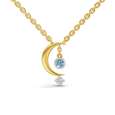 Lab Grown Diamond Necklace 0.07 Carat Round Shape 925 Sterling Silver Gold Plated Half Moon Pendant Necklace