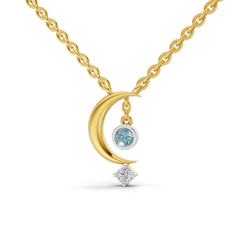 Lab Grown Diamond Necklace 0.07 Carat Round Shape 925 Sterling Silver Gold Plated Half Moon Pendant Necklace